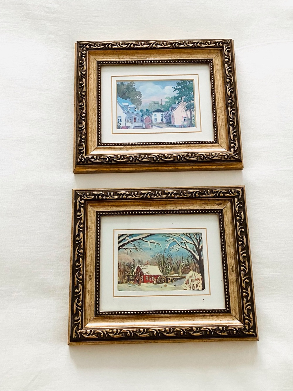 Vintage Framed Landscape Art Set Of 2 Small Cottage Wall Decor Ornate Frames